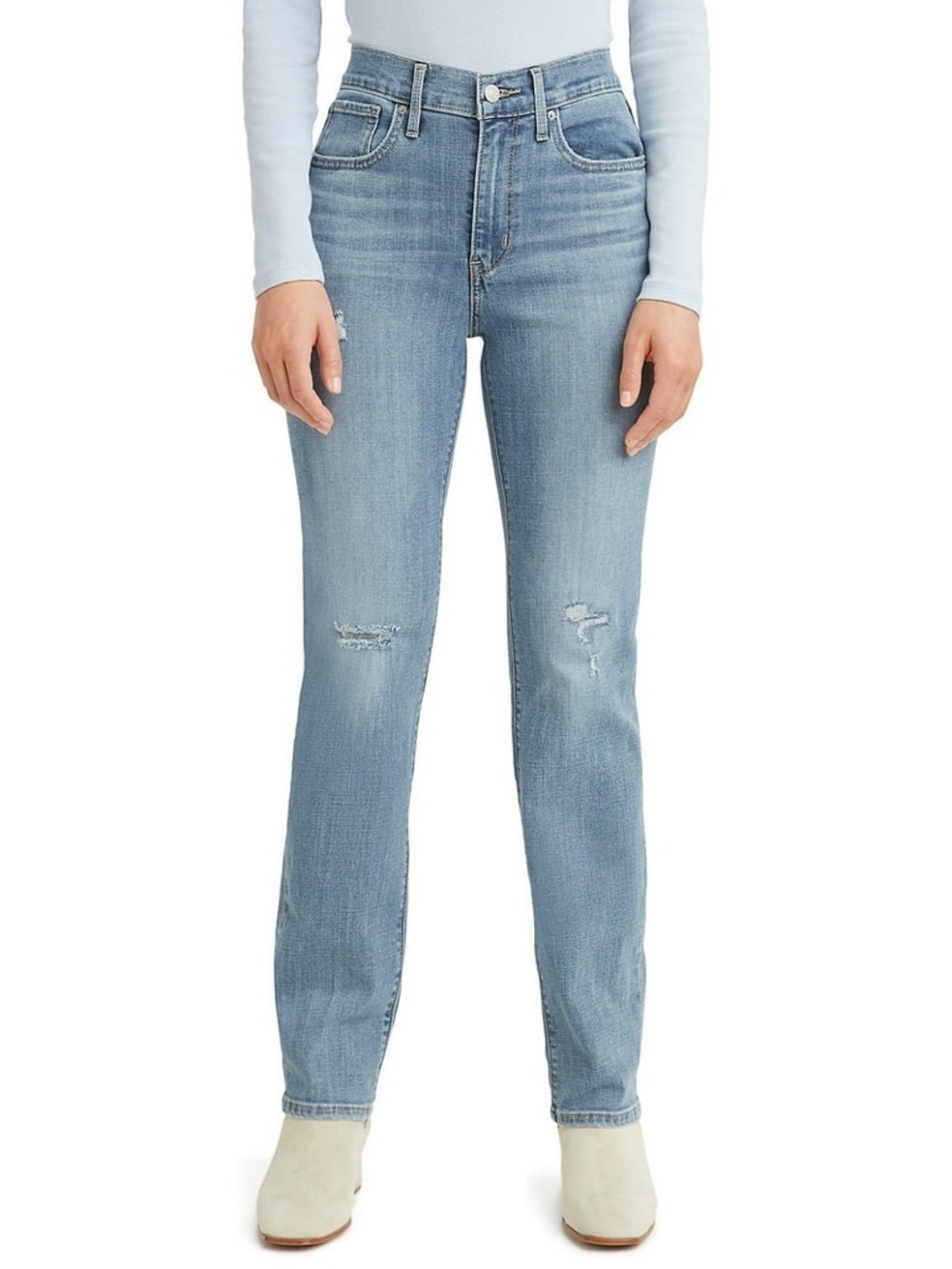 NWT Levis 724 High Rise Slim Straight Jeans Slate Reveal Wash Distressed 27x30